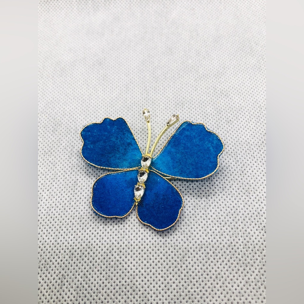 Blue Butterfly Brooch with Crystal Accents